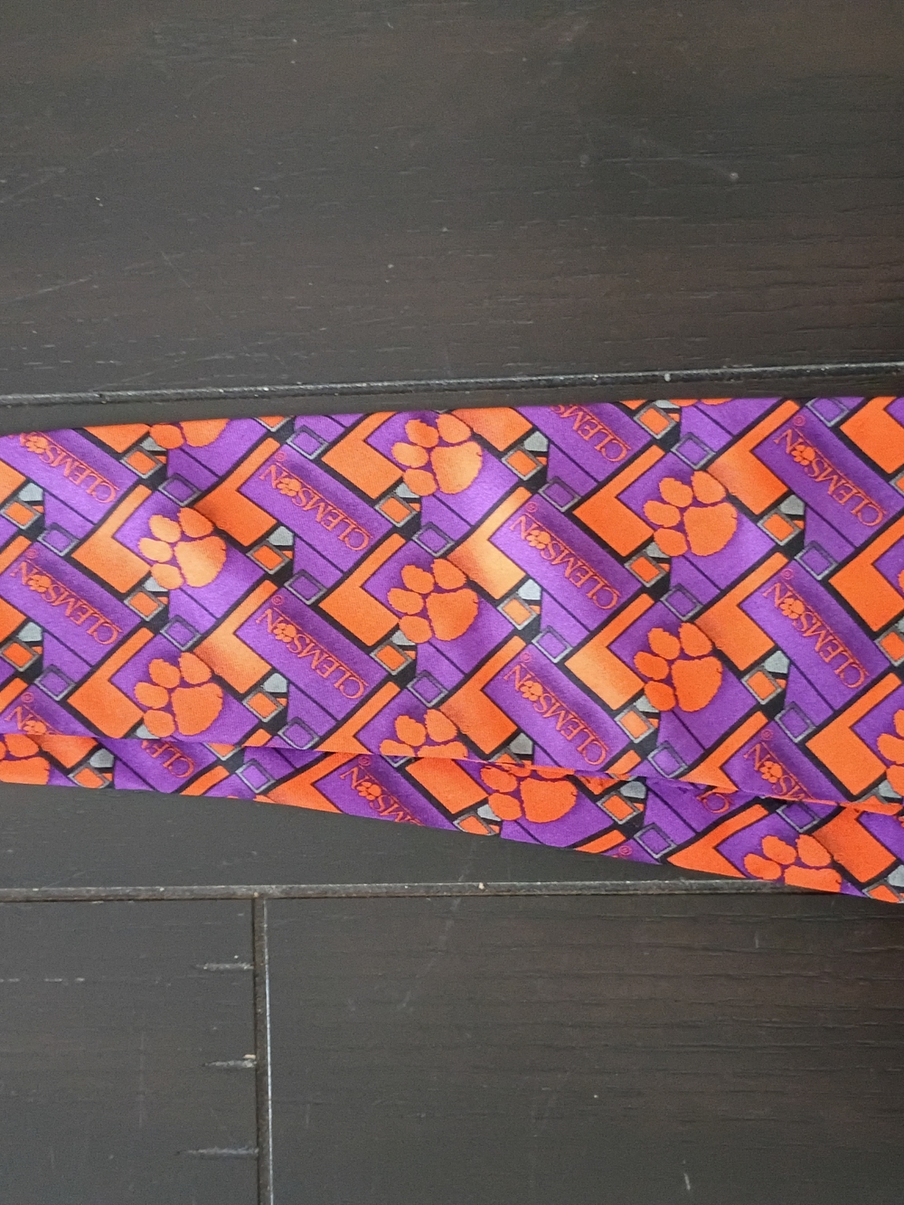Clemson Tigers Purple and Orange Clemson Paw Pattern Mens Tie